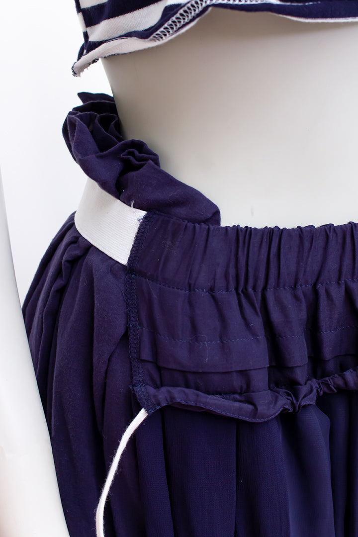 Comme des Garçons 2007 wijdvallende donkerblauwe asymmetrische broekrok