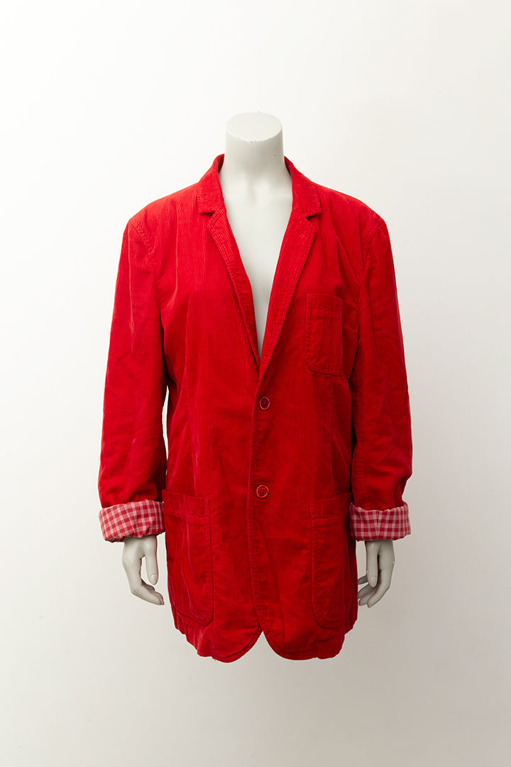 Comme des Garçons SHIRT collectie rode corduroy blazer met geruite voering
