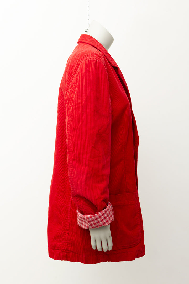 Comme des Garçons SHIRT collectie rode corduroy blazer met geruite voering