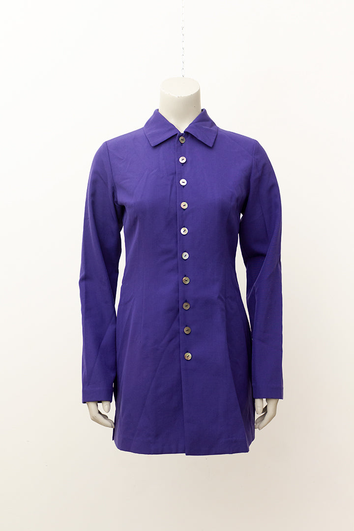 Comme des Garçons Tricot blauw paars wollen jasje/tuniek met parelmoer knopen