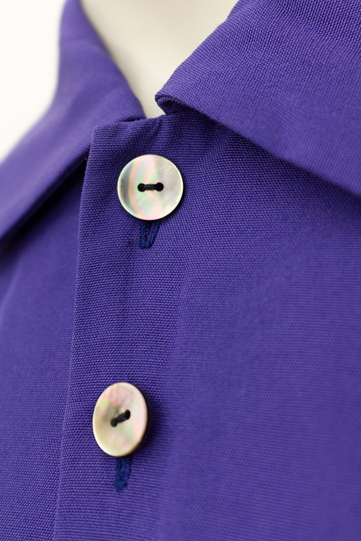 Comme des Garçons Tricot blauw paars wollen jasje/tuniek met parelmoer knopen