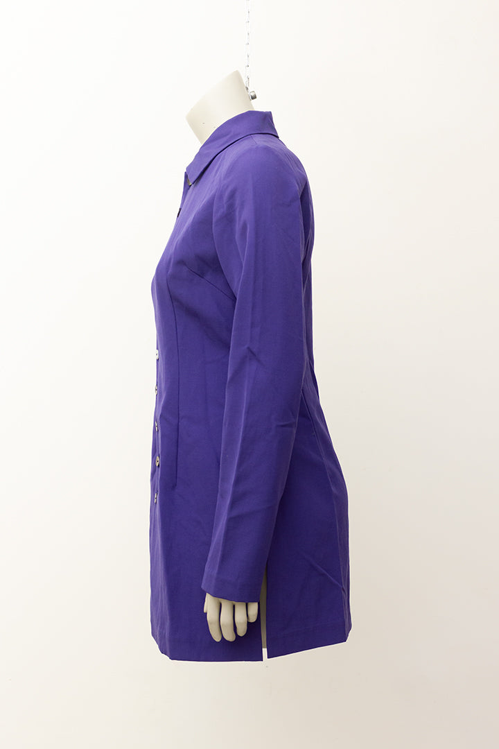 Comme des Garçons Tricot blauw paars wollen jasje/tuniek met parelmoer knopen
