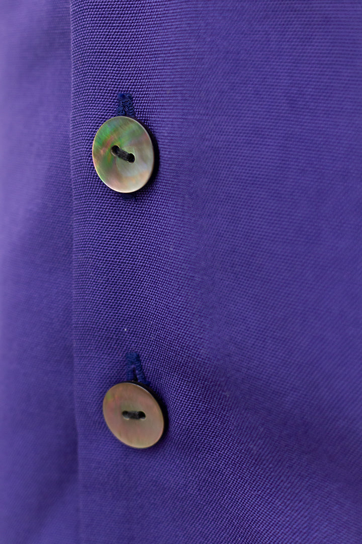 Comme des Garçons Tricot blauw paars wollen jasje/tuniek met parelmoer knopen