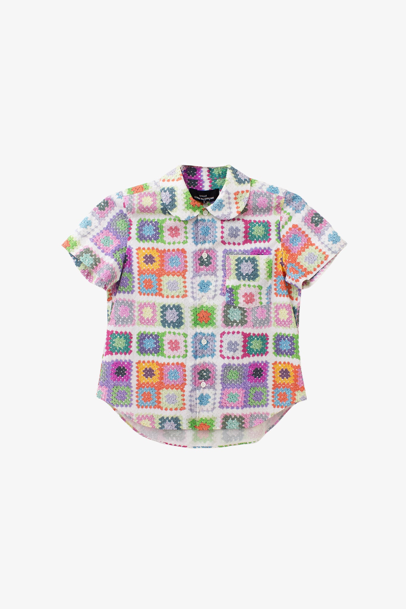 Comme des Garçons Tricot AD2017 blouse met patchwork print