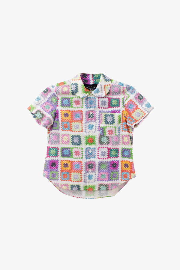 Comme des Garçons Tricot AD2017 blouse met patchwork print