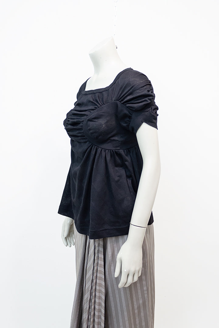 Comme des Garçons Watanabe zwart t-shirt met decoratieve rimpelingen 2008