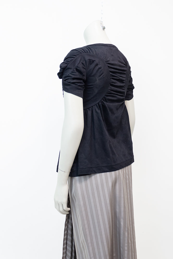 Comme des Garçons Watanabe zwart t-shirt met decoratieve rimpelingen 2008