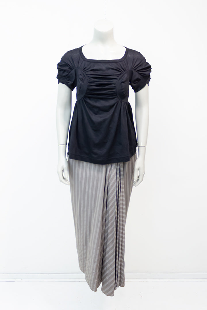 Comme des Garçons Watanabe zwart t-shirt met decoratieve rimpelingen 2008