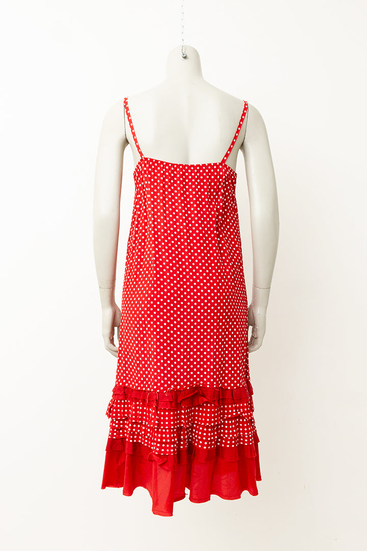 Comme des Garçons rode jurk met witte stippen en rushes