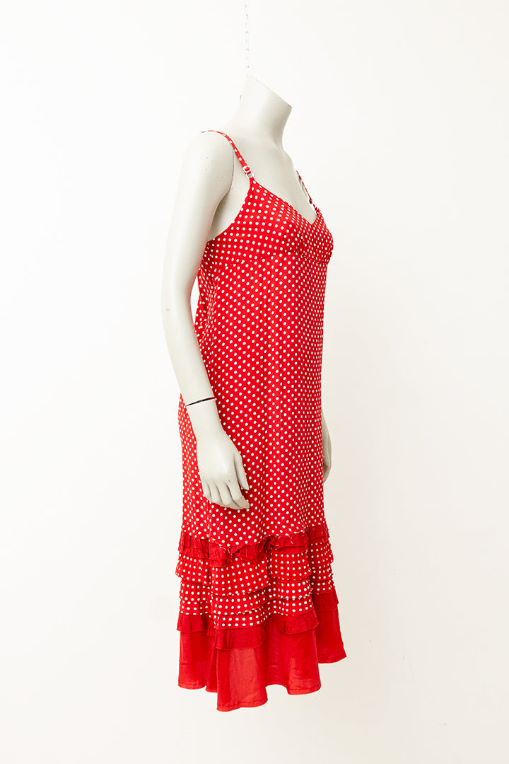 Comme des Garçons rode jurk met witte stippen en rushes