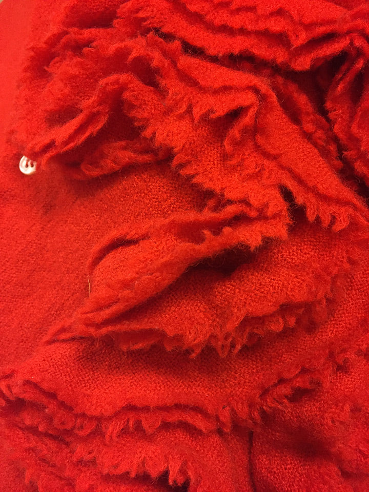 Vintage rode wollen Comme des Garcons blouse met rusches.