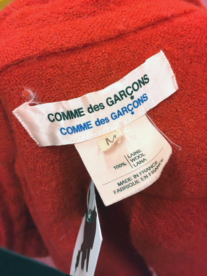 Vintage rode wollen Comme des Garcons blouse met rusches.