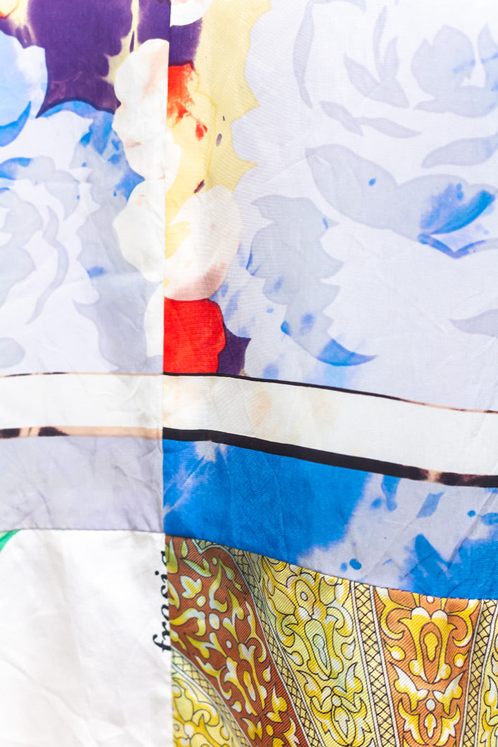 Comme des Garçons t-shirt met zijden sjaaltjes en zwarte gebreide mouwen 2002