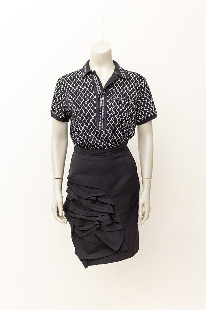 Comme des Garçons zwarte wollen rok met elegante draperieën