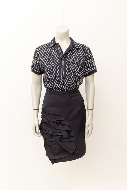 Comme des Garçons zwarte wollen rok met elegante draperieën