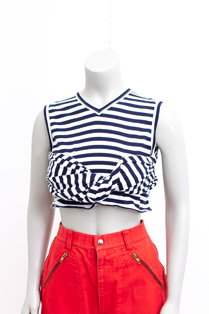 Croptop Comme des Garçons twisted blauw wit gestreept