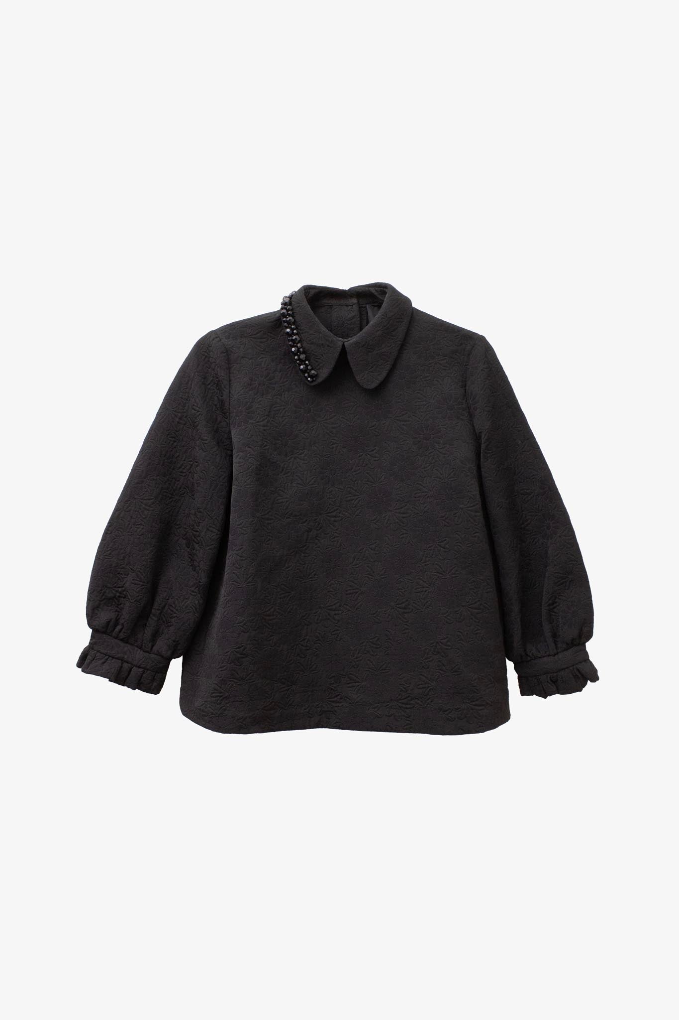 Zwarte jacquard Simone Rocha top met kralen en knopen op rug