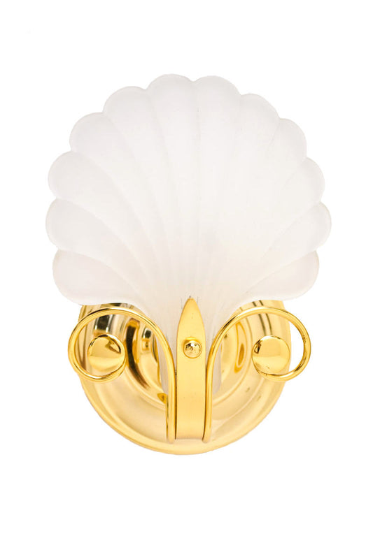 Deknudt 70s/80s wandlamp met melkglas schelp en sierlijk messing