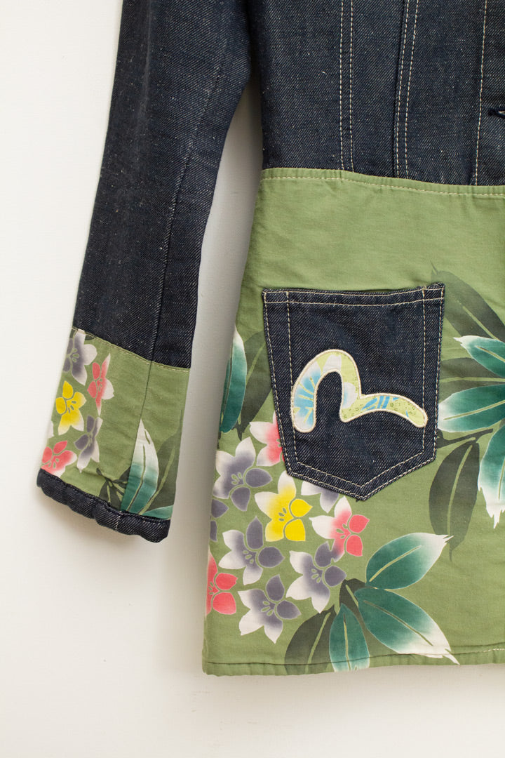 Denim Evisu Japan jasje met gebloemde stof