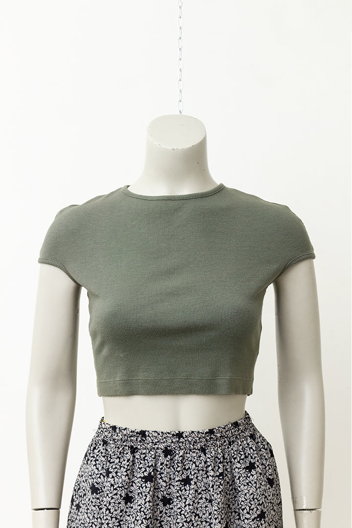 Dirk Bikkembergs legergroene croptop met rijgkoord jaren 90