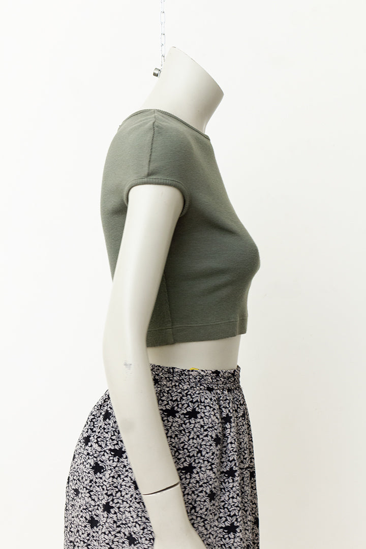 Dirk Bikkembergs legergroene croptop met rijgkoord jaren 90