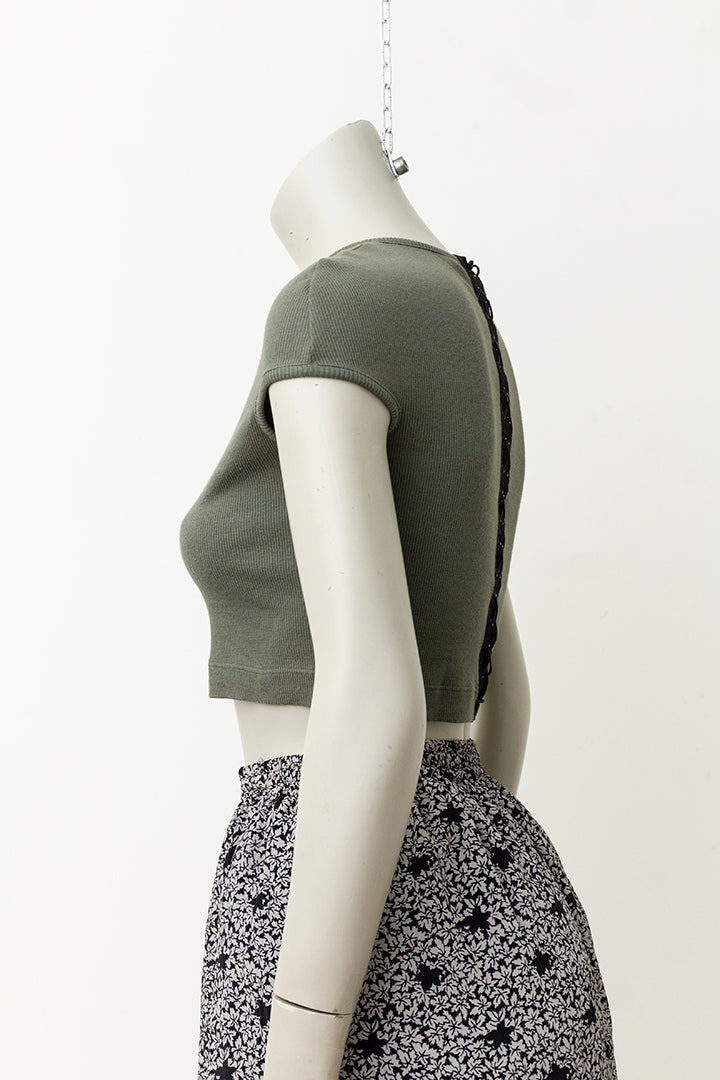 Dirk Bikkembergs legergroene croptop met rijgkoord jaren 90