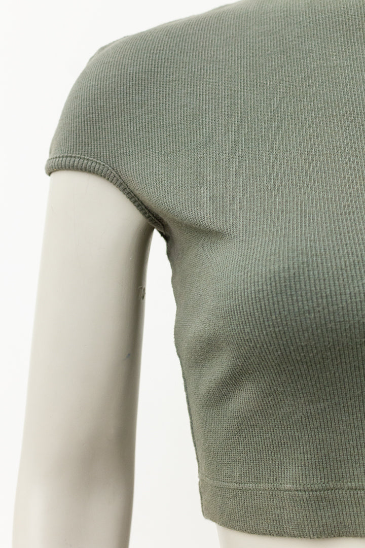 Dirk Bikkembergs legergroene croptop met rijgkoord jaren 90