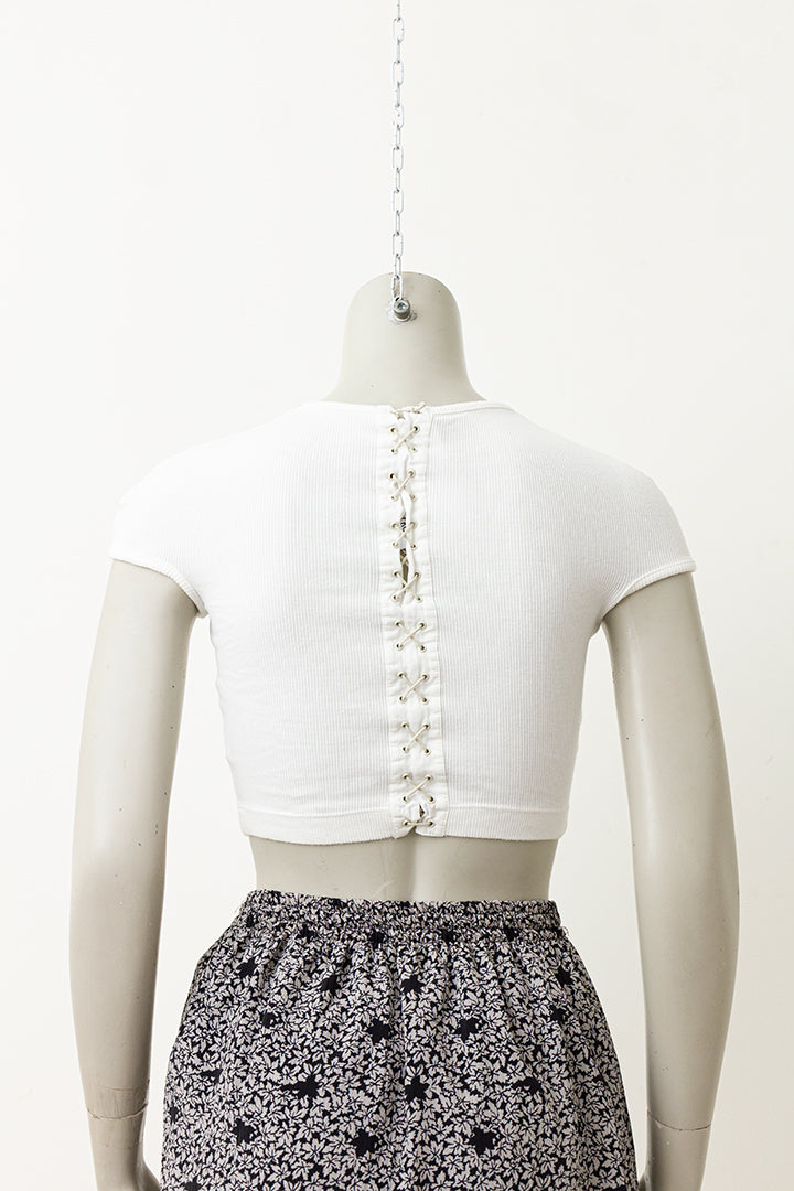 Dirk Bikkembergs witte croptop met rijgkoord jaren 90