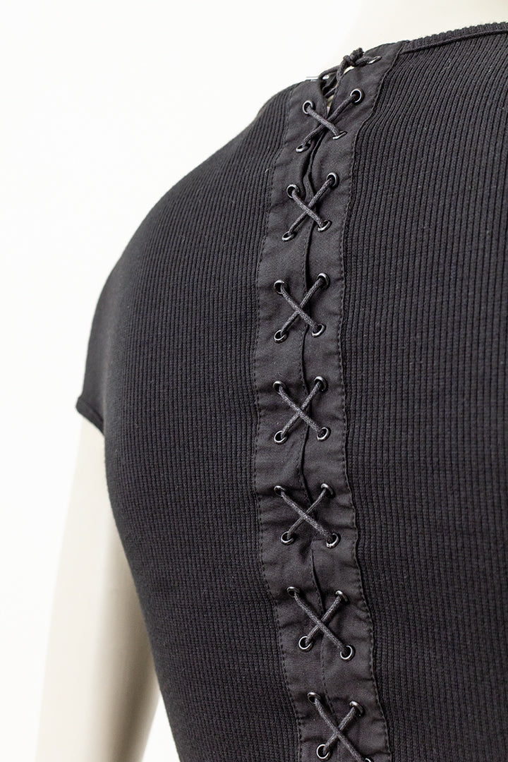 Dirk Bikkembergs zwarte croptop met rijgkoord jaren 90