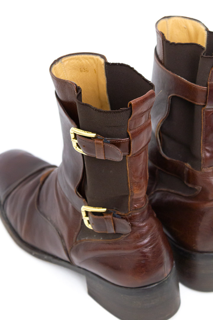 Dolce & Gabbana bruine leren heren laarzen met gespen - maat 43