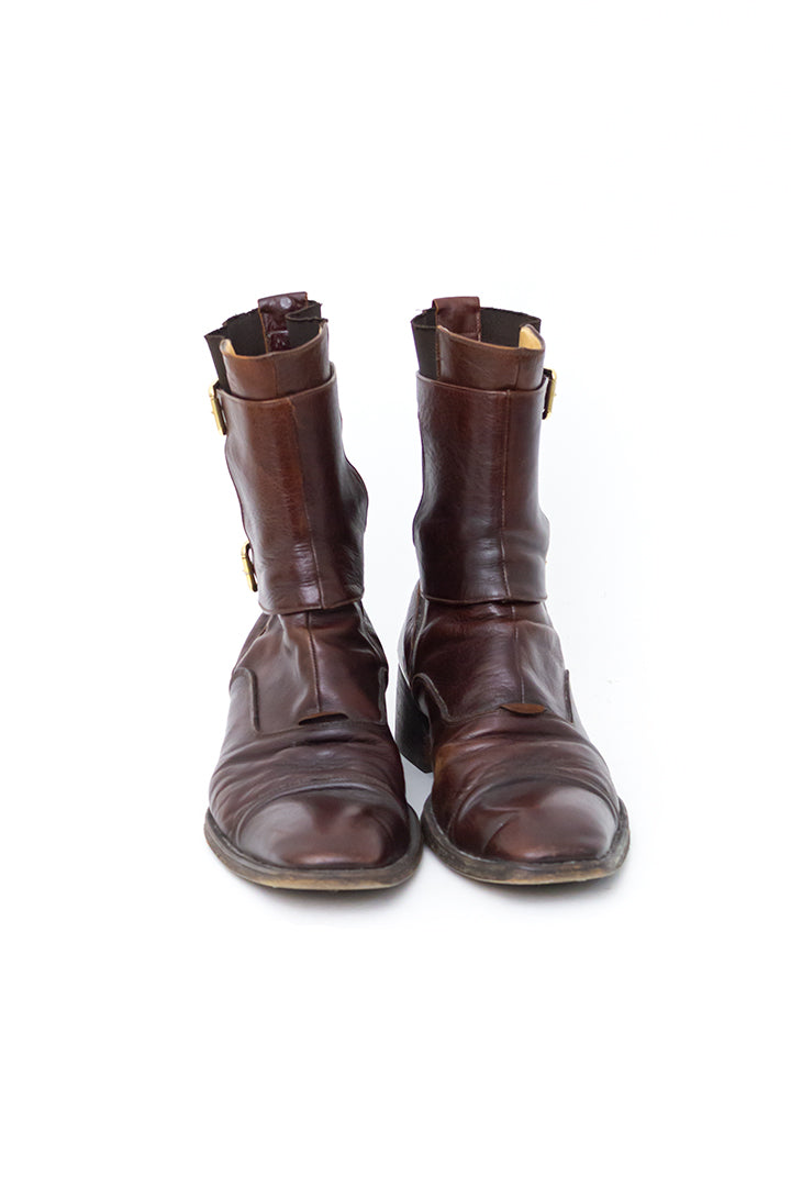 Dolce & Gabbana bruine leren heren laarzen met gespen - maat 43