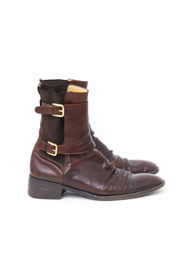 Dolce & Gabbana bruine leren heren laarzen met gespen - maat 43