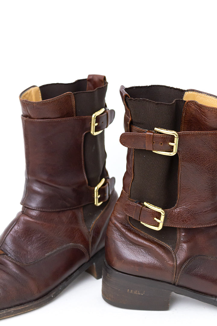 Dolce & Gabbana bruine leren heren laarzen met gespen - maat 43