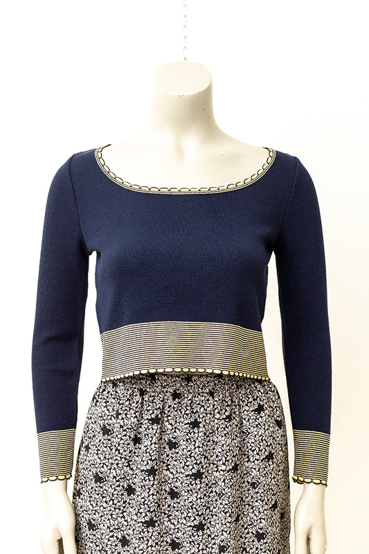 Donkerblauwe Miu Miu gebreide top met beige details