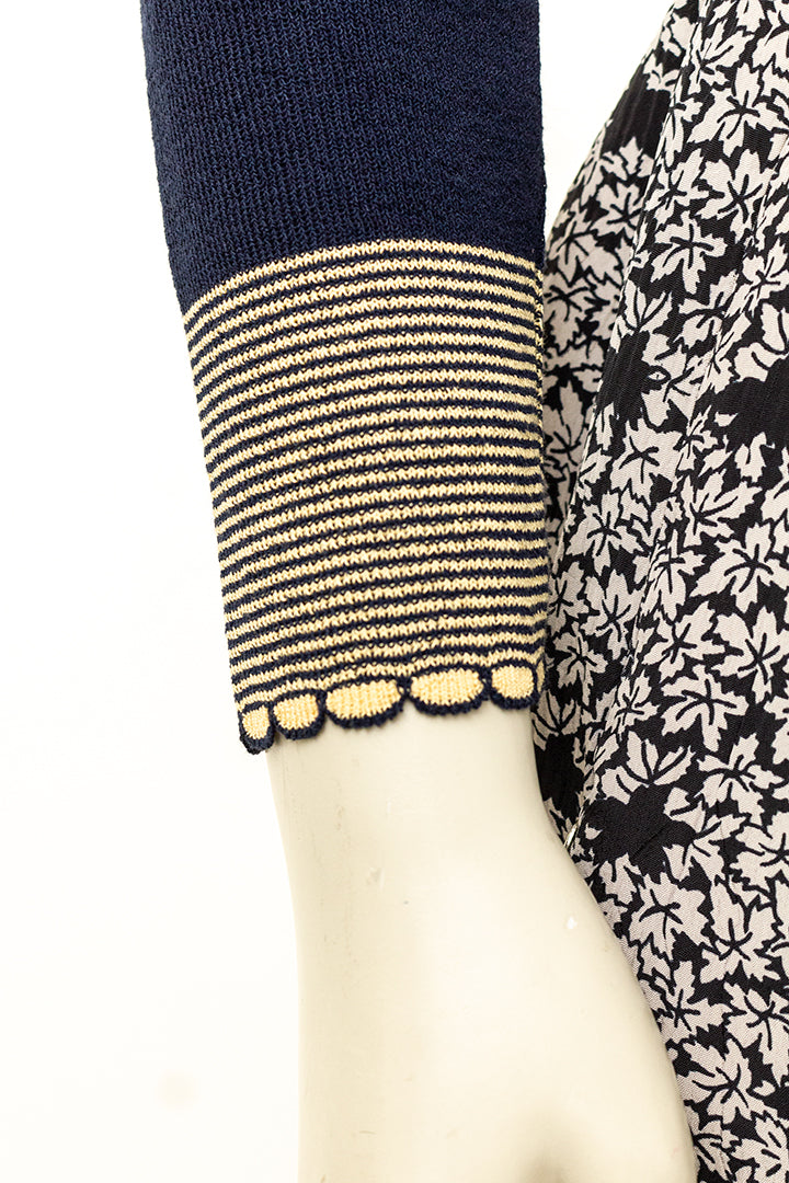 Donkerblauwe Miu Miu gebreide top met beige details