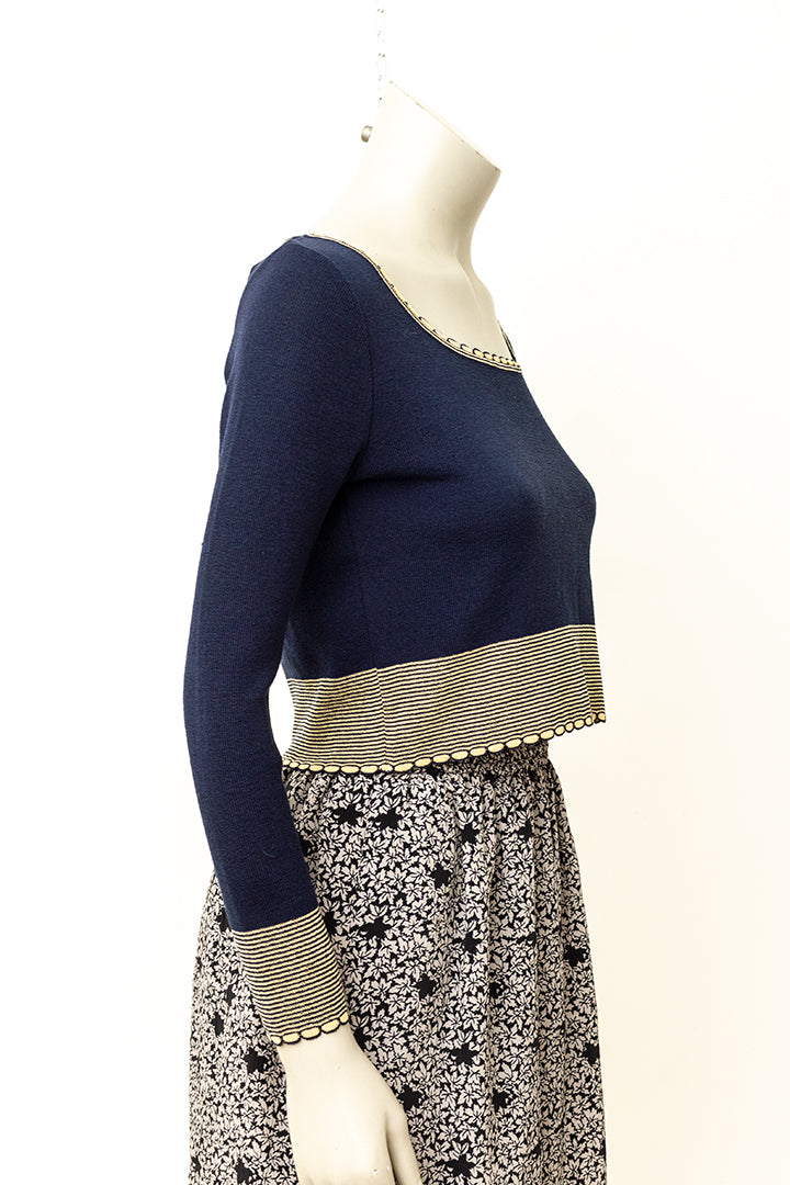 Donkerblauwe Miu Miu gebreide top met beige details