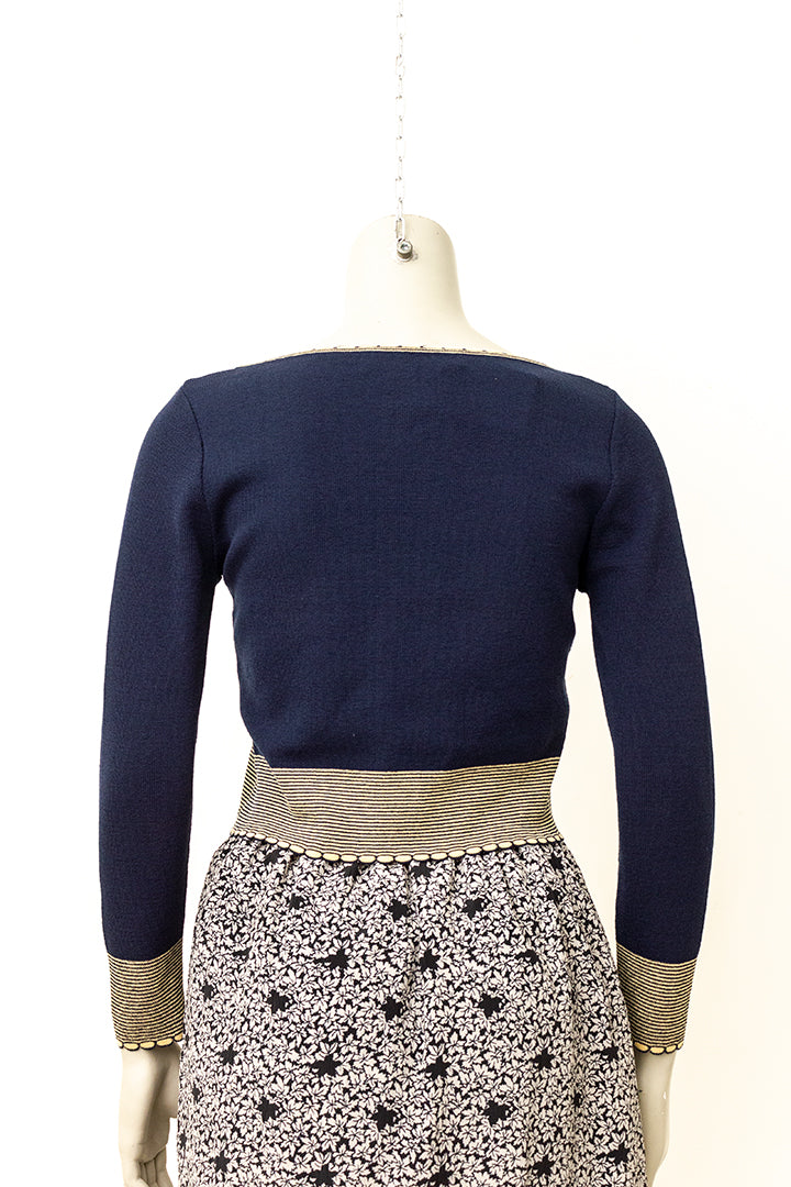 Donkerblauwe Miu Miu gebreide top met beige details