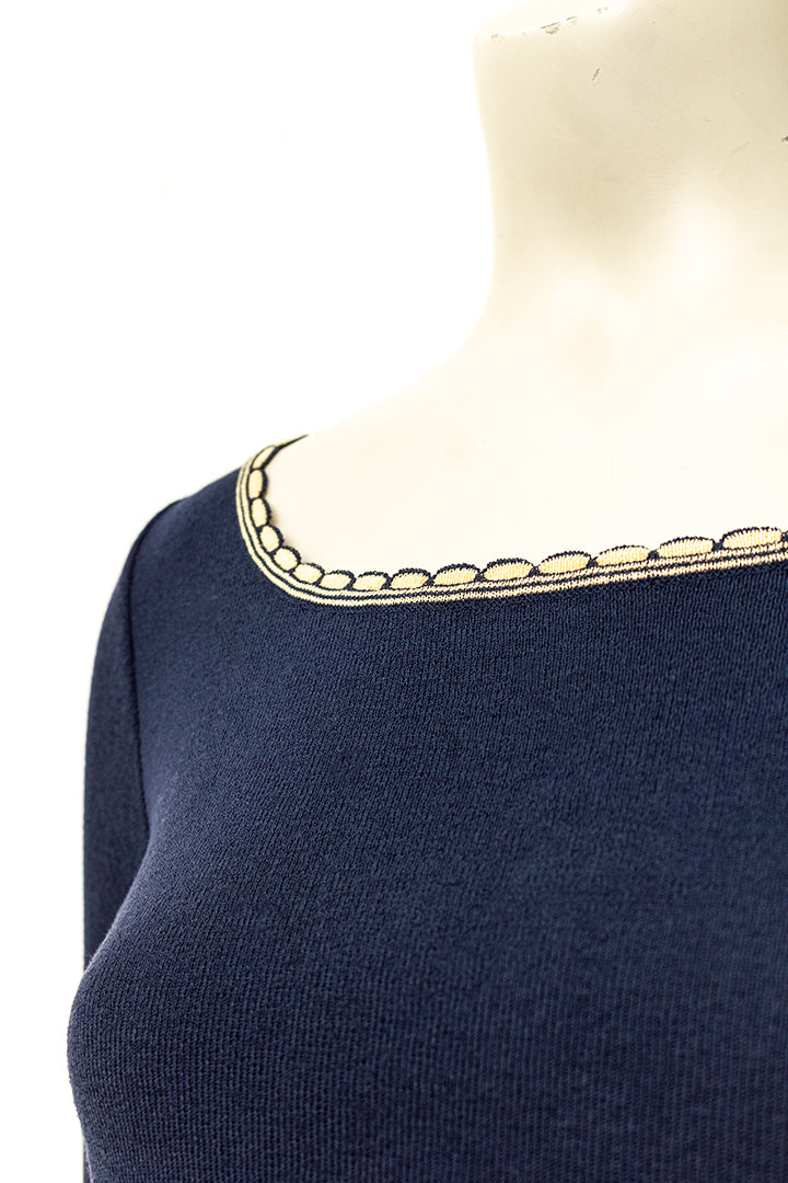 Donkerblauwe Miu Miu gebreide top met beige details