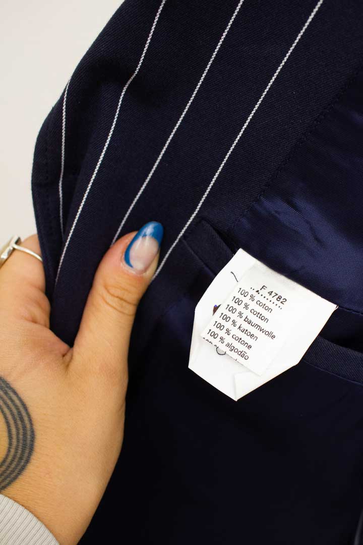 Donkerblauwe krijtstreep blazer jas Lacoste