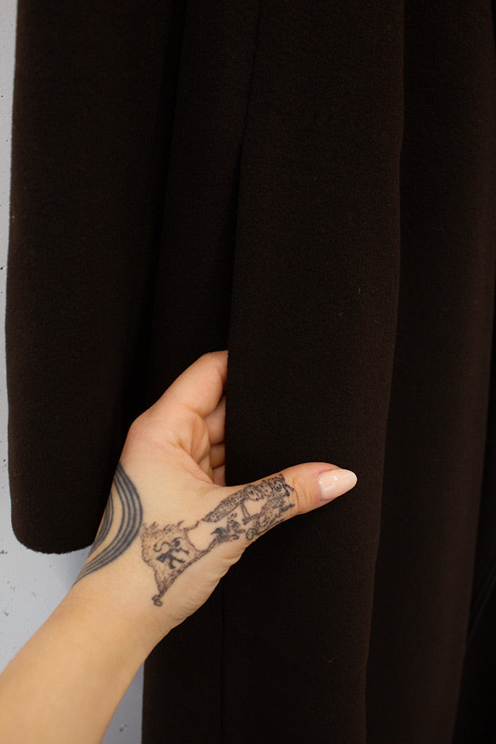 Donkerbruin wollen Dries van Noten openvallende jas 