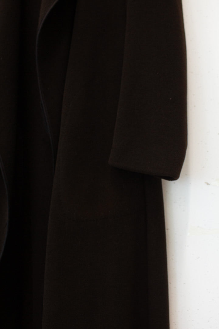 Donkerbruin wollen Dries van Noten openvallende jas 