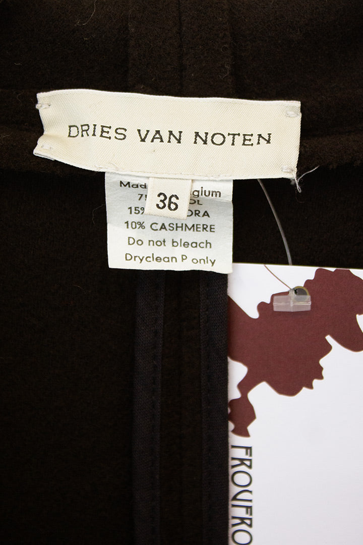Donkerbruin wollen Dries van Noten openvallende jas 