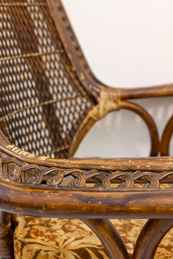 Donkere rotan stoel met seventies kussen
