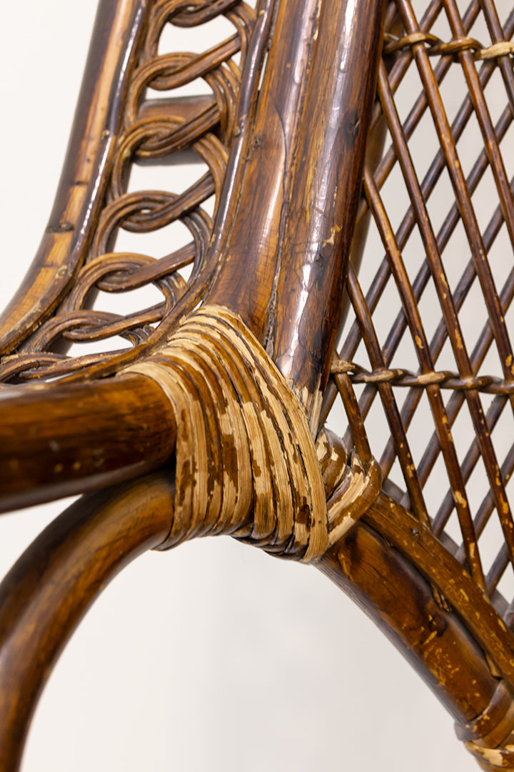 Donkere rotan stoel met seventies kussen