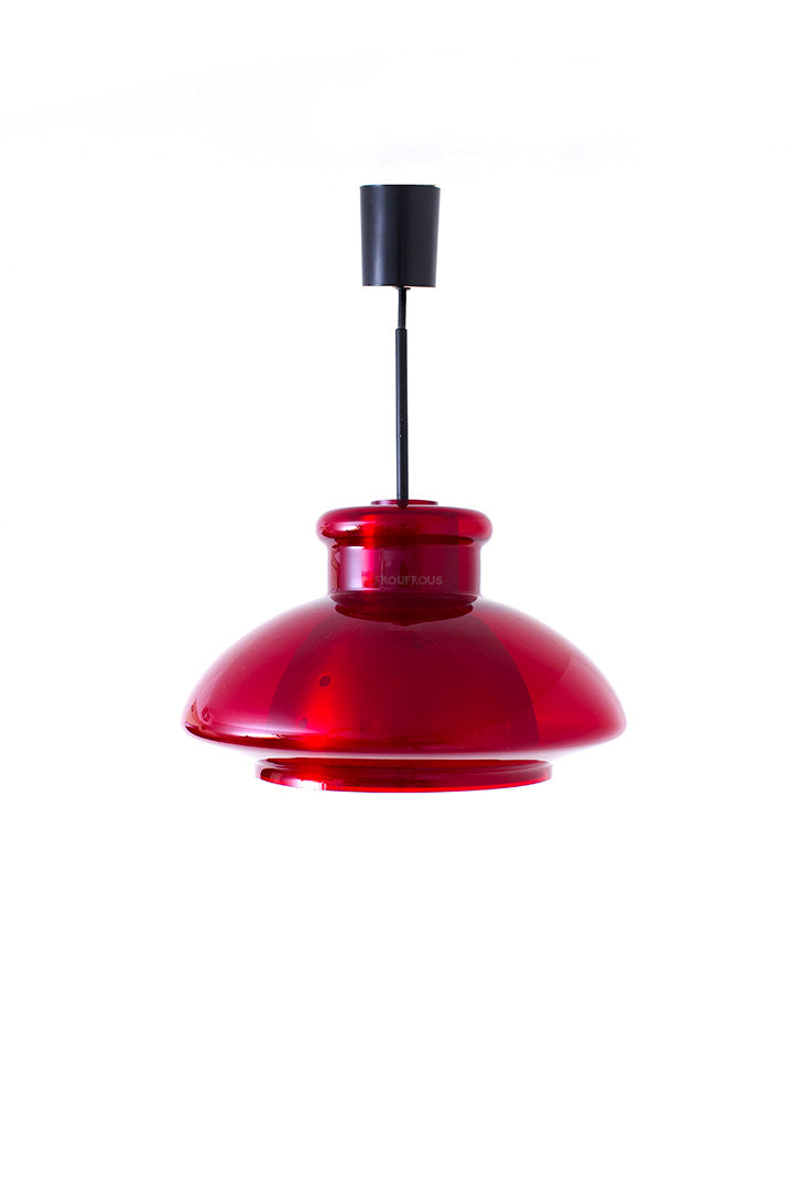 70s Doria rode glazen hanglamp