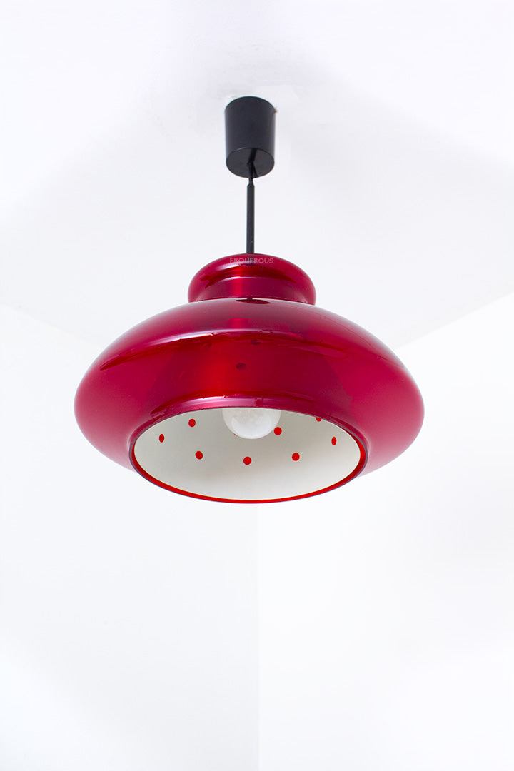 70s Doria rode glazen hanglamp