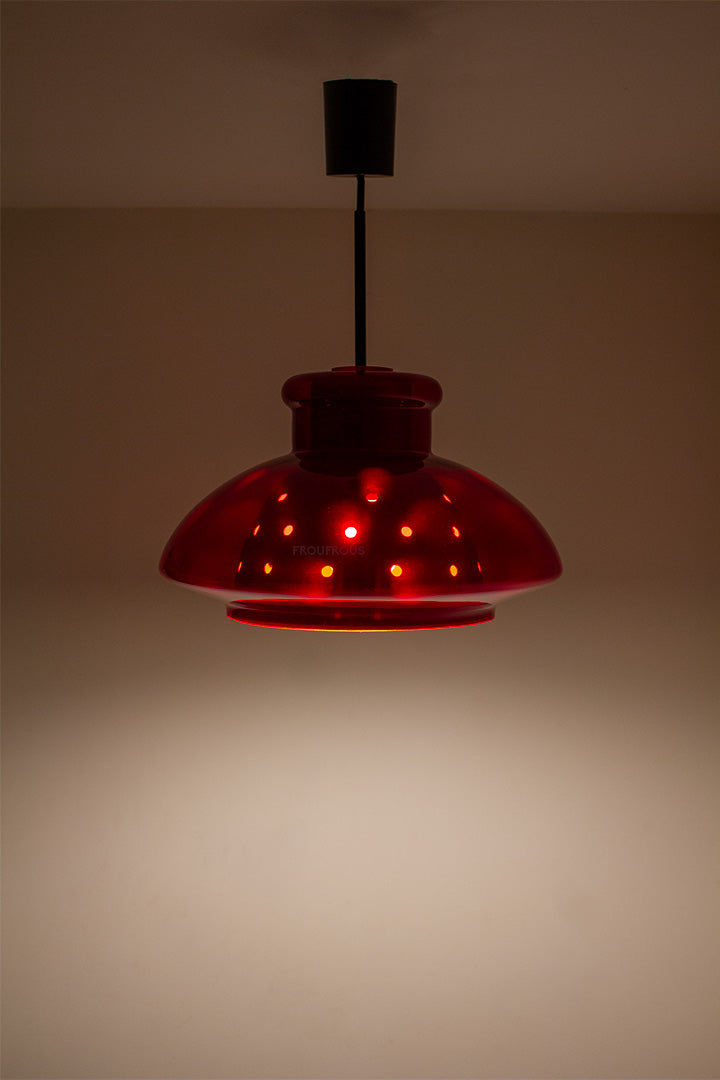 70s Doria rode glazen hanglamp