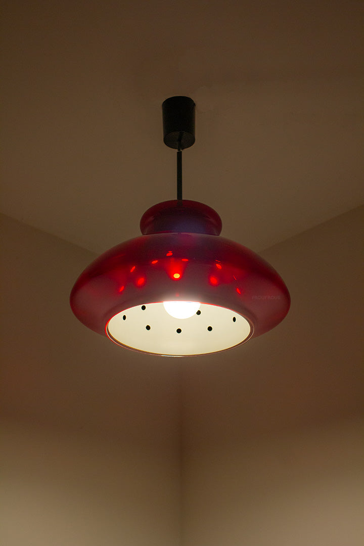 70s Doria rode glazen hanglamp