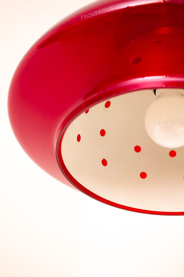 70s Doria rode glazen hanglamp