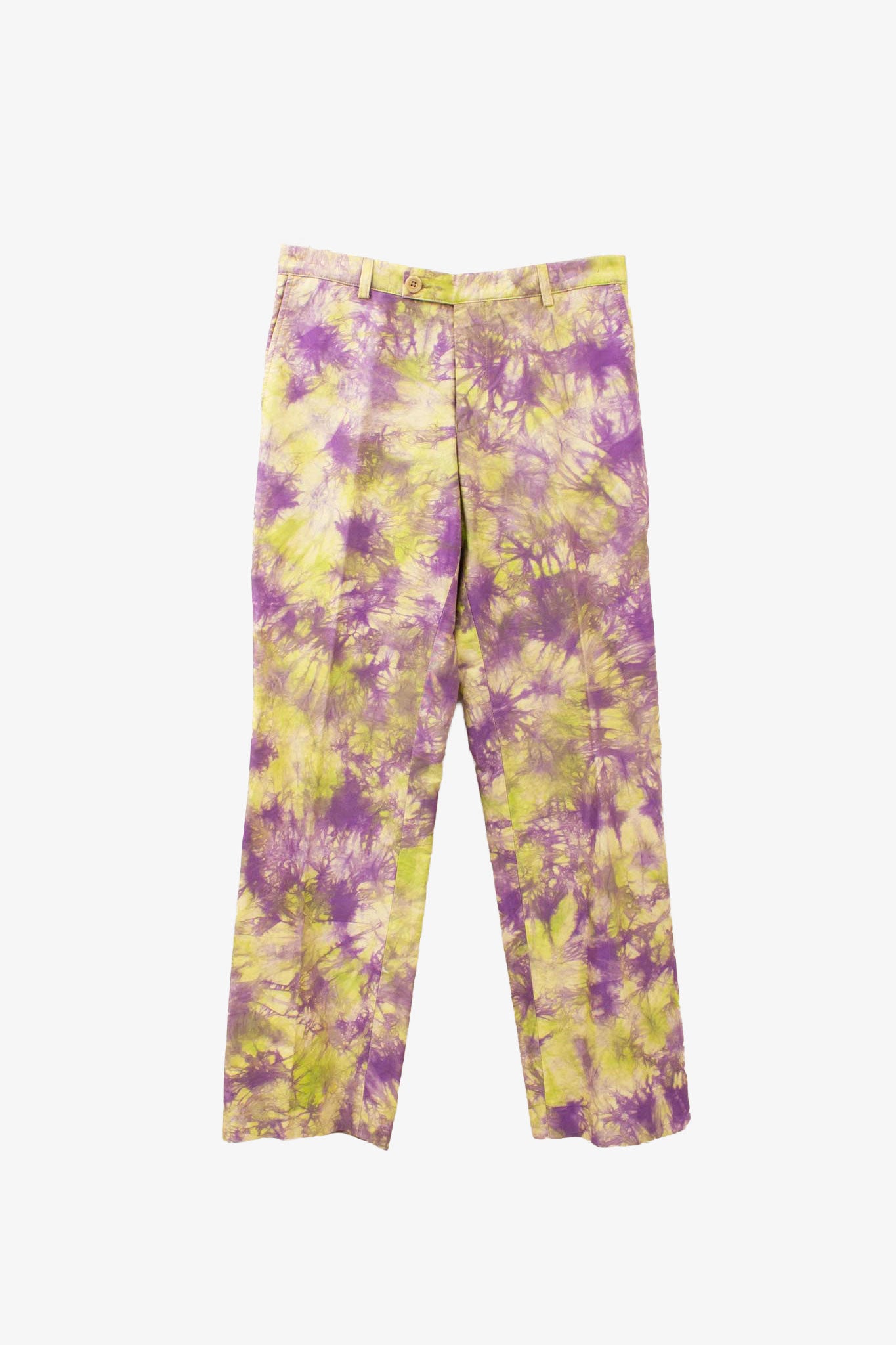 Dries van Noten SS13 Peyton katoenen broek met paars-groene tie dye print